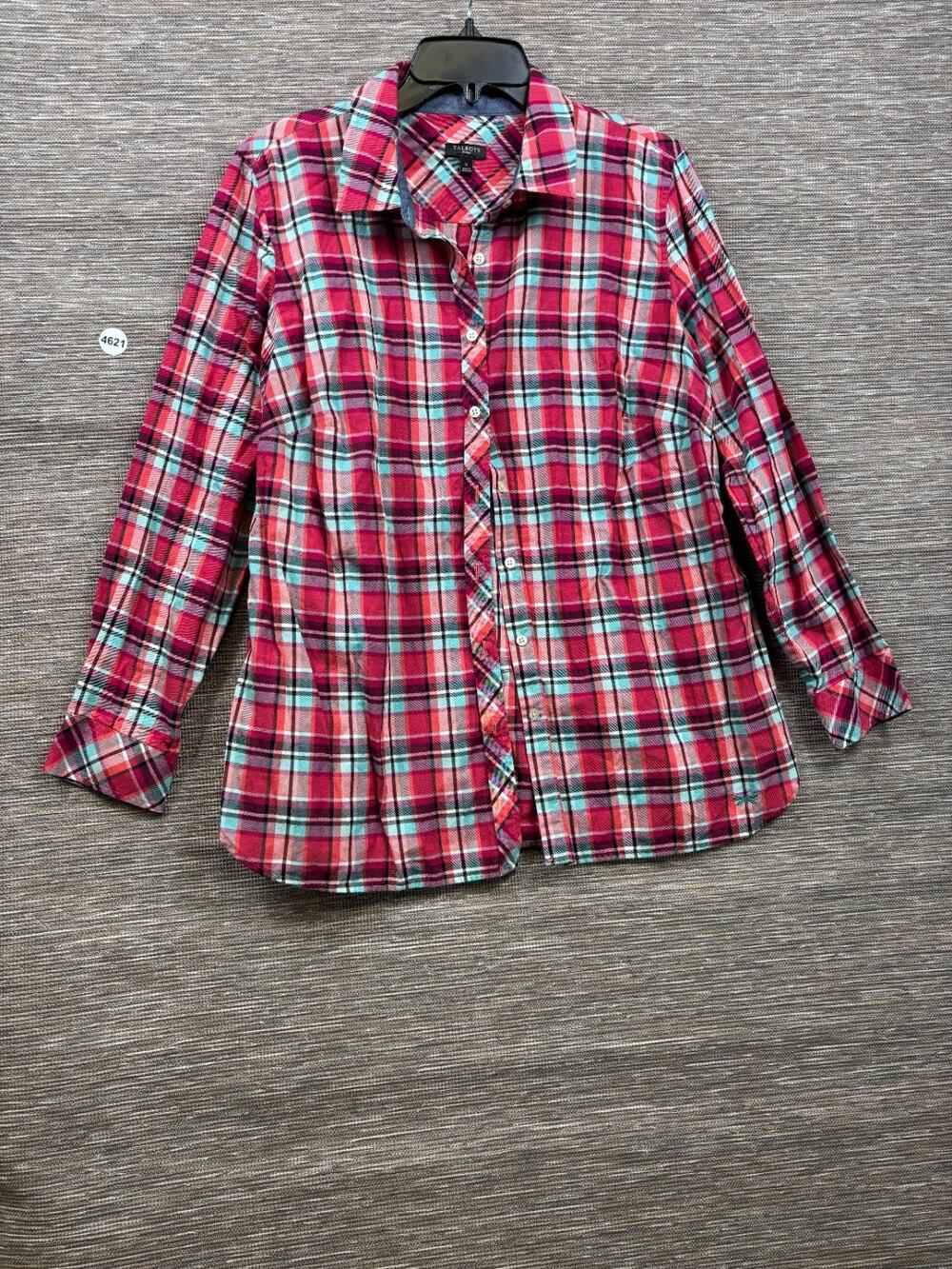Talbots Country Cottage Plaid Button Up Shirt Womens Size X Red Long Sleeve